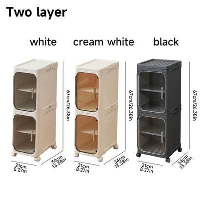 UFORU 4-Tier Tall Narrow Storage Cabinet, Plastic Slim Storage Organizer with Doors and Adjustable Shelves, Wheels, Stackable & Collapsible Storage Cabinet for Small Spaces, Bathroom, Kitchen FathersDayGift