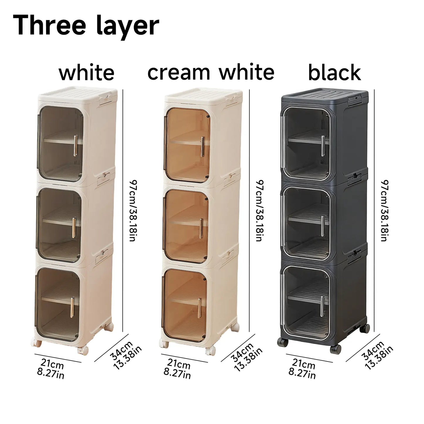 UFORU 4-Tier Tall Narrow Storage Cabinet, Plastic Slim Storage Organizer with Doors and Adjustable Shelves, Wheels, Stackable & Collapsible Storage Cabinet for Small Spaces, Bathroom, Kitchen FathersDayGift