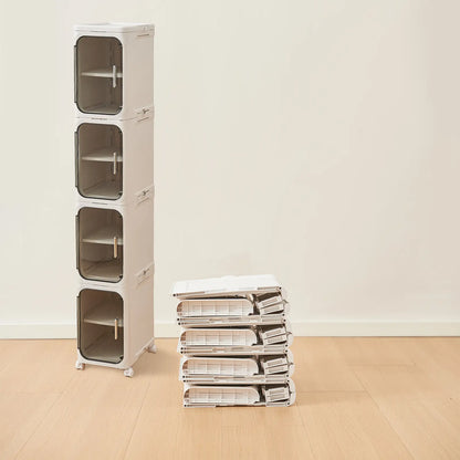 UFORU 4-Tier Tall Narrow Storage Cabinet, Plastic Slim Storage Organizer with Doors and Adjustable Shelves, Wheels, Stackable & Collapsible Storage Cabinet for Small Spaces, Bathroom, Kitchen FathersDayGift