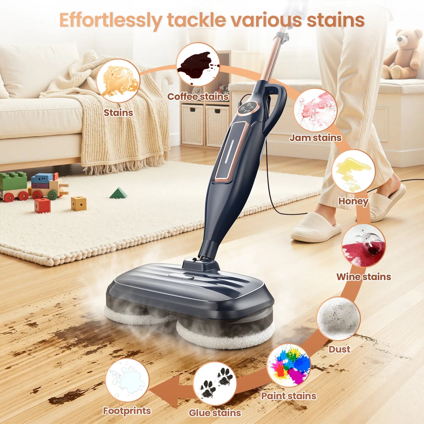 DEVOAC VM6 Electric Rotating Steam Mop & Household Steam Cleaner, All-in-One Steam Cleaning System with 3 Steam Settings, Fast Heat Technology, Ideal for Floor, Tile, Kitchen Surface, Cabinet, Gap and Daily Household Deep Clean