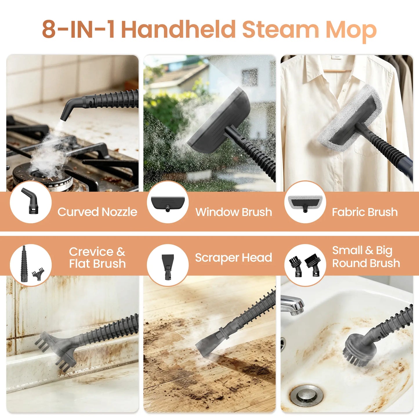 DEVOAC VM6 Electric Rotating Steam Mop & Household Steam Cleaner, All-in-One Steam Cleaning System with 3 Steam Settings, Fast Heat Technology, Ideal for Floor, Tile, Kitchen Surface, Cabinet, Gap and Daily Household Deep Clean