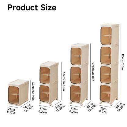 UFORU 4-Tier Tall Narrow Storage Cabinet, Plastic Slim Storage Organizer with Doors and Adjustable Shelves, Wheels, Stackable & Collapsible Storage Cabinet for Small Spaces, Bathroom, Kitchen FathersDayGift